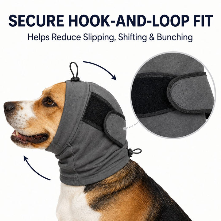 Adjustable Dog Calming Hoodie Ear Wrap for Fireworks, Thunderstorms & Grooming