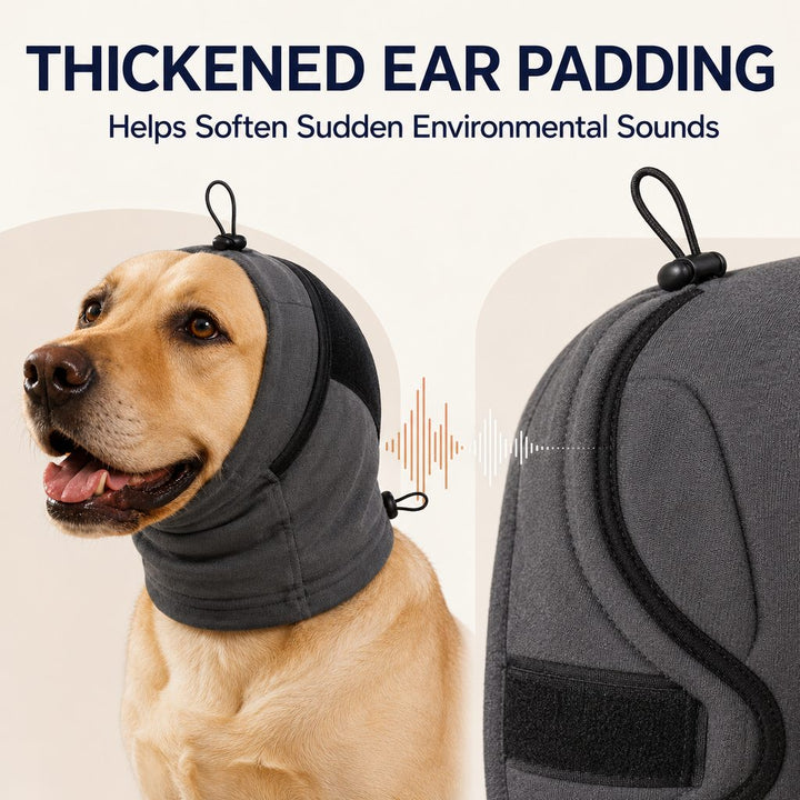 Adjustable Dog Calming Hoodie Ear Wrap for Fireworks, Thunderstorms & Grooming
