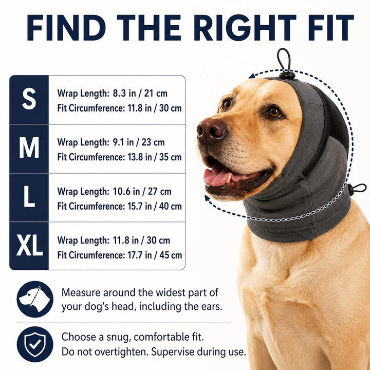 Adjustable Dog Calming Hoodie Ear Wrap for Fireworks, Thunderstorms & Grooming