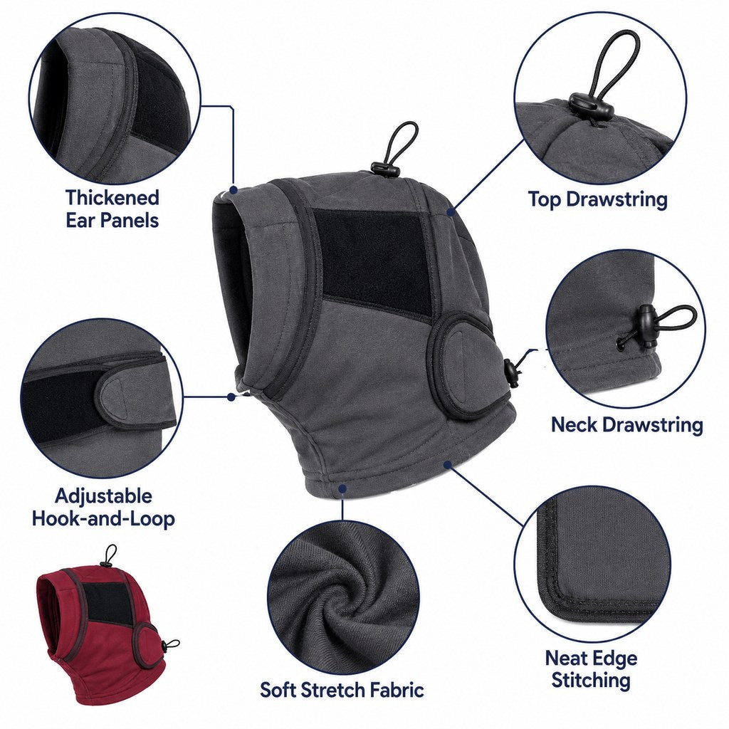 Adjustable Dog Calming Hoodie Ear Wrap for Fireworks, Thunderstorms & Grooming