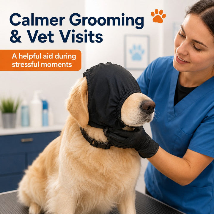 Dog Calming Mask for Car Rides, Grooming & Vet Visits | Adjustable Visual Comfort Hood