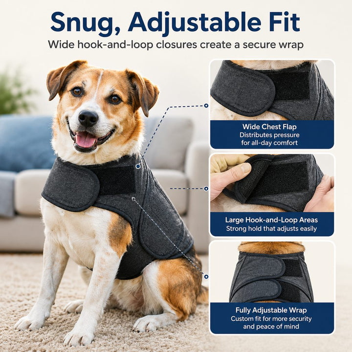 Dog Calming Vest for Travel & Vet Visits | Adjustable Comfort Wrap for Nervous Dogs