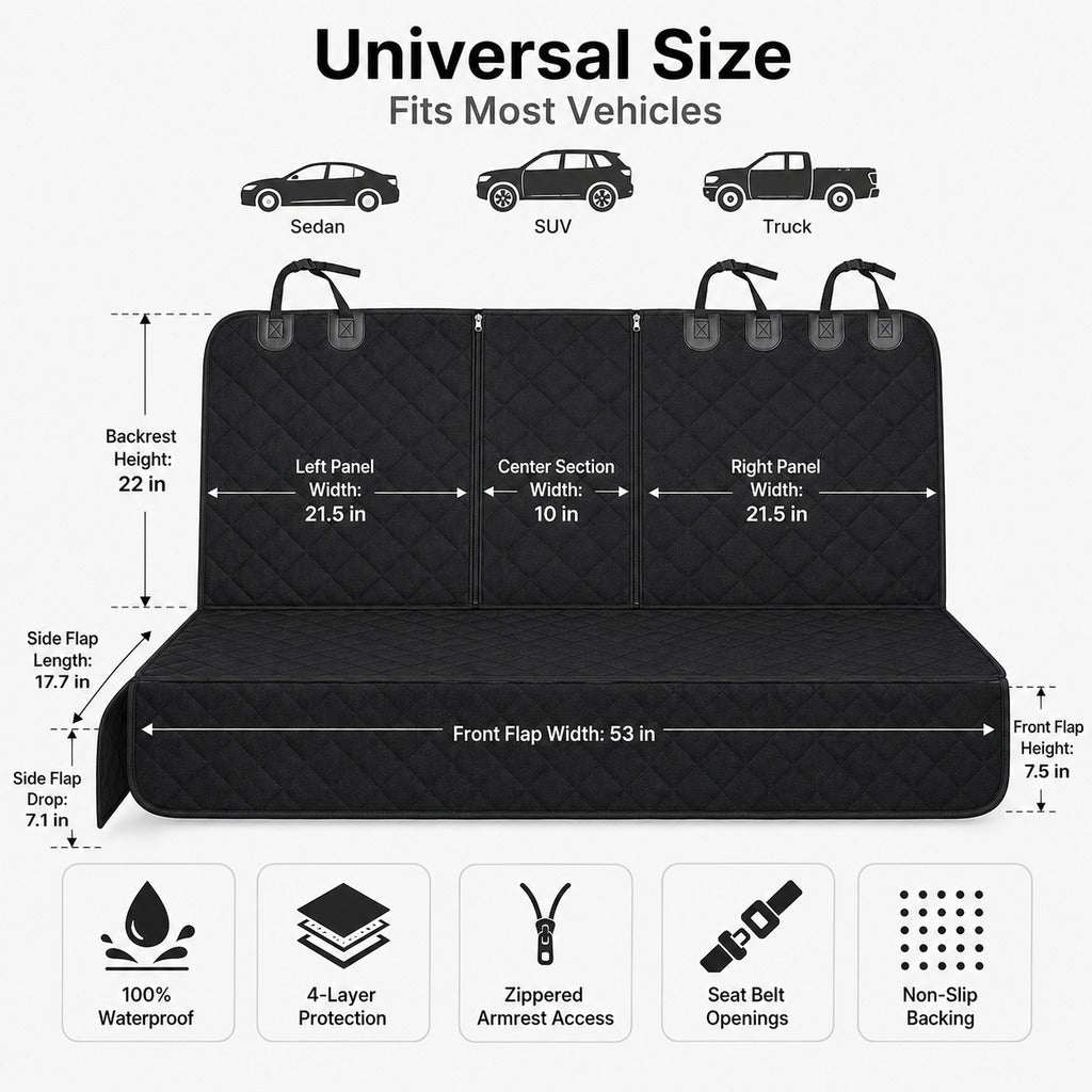 Waterproof Dog Car Back Seat Cover for Road Trips | Protects from Mud, Fur & Scratches