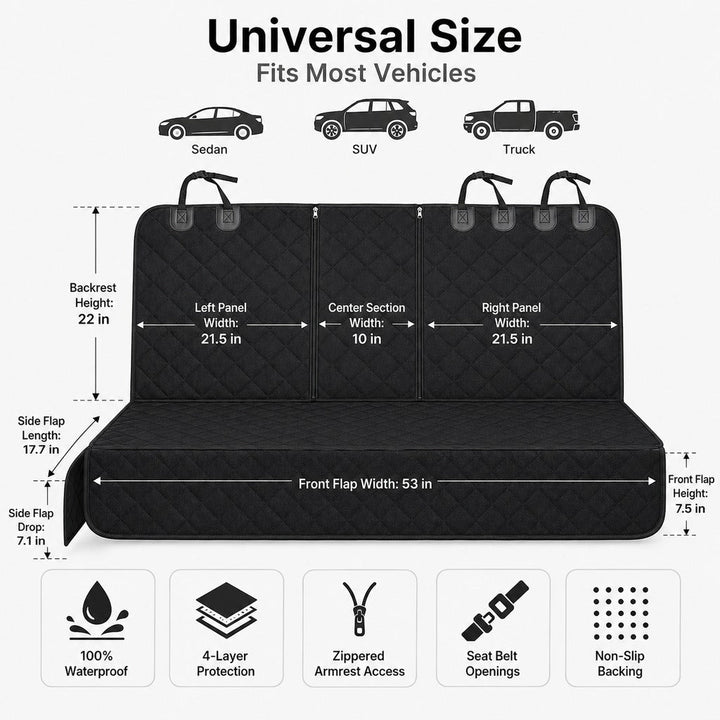 Waterproof Dog Car Back Seat Cover for Road Trips | Protects from Mud, Fur & Scratches