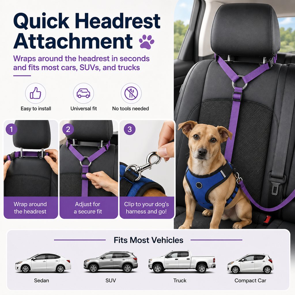 Adjustable Dog Car Seat Belt for Back Seat Travel