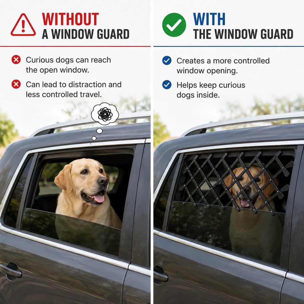 Expandable Dog Car Window Guard for Car Rides | Adjustable Rear Window Barrier for Curious Dogs