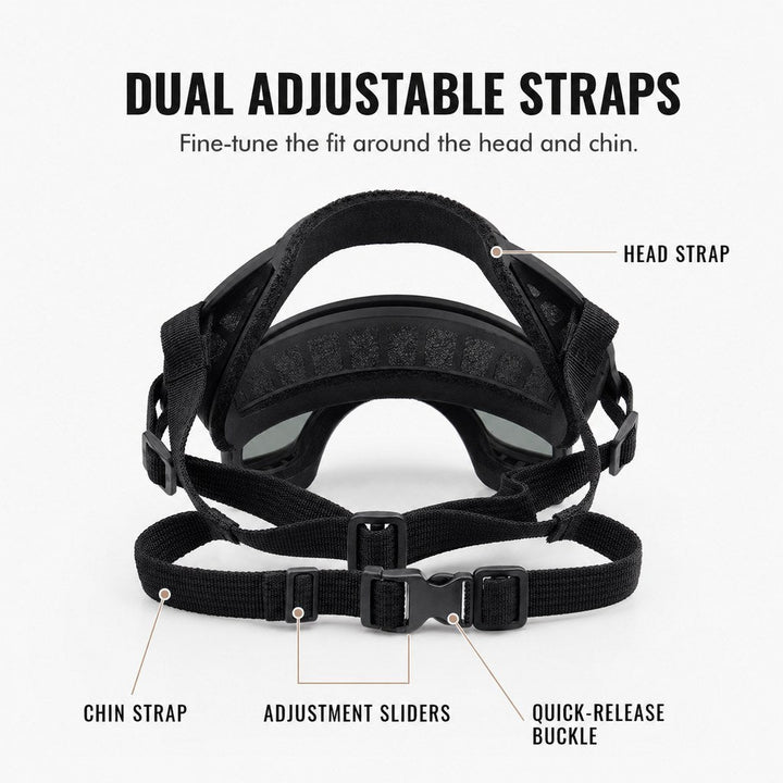 Photochromic Dog Goggles for Hiking & Car Rides | Adjustable Wind, Dust & Debris Coverage