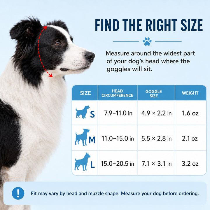 Photochromic Dog Goggles for Hiking & Car Rides | Adjustable Wind, Dust & Debris Coverage