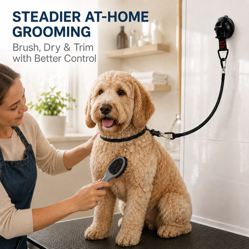 Hands-Free Dog Bathing & Grooming Suction Cup Tether | Less Chasing, Easier At-Home Grooming