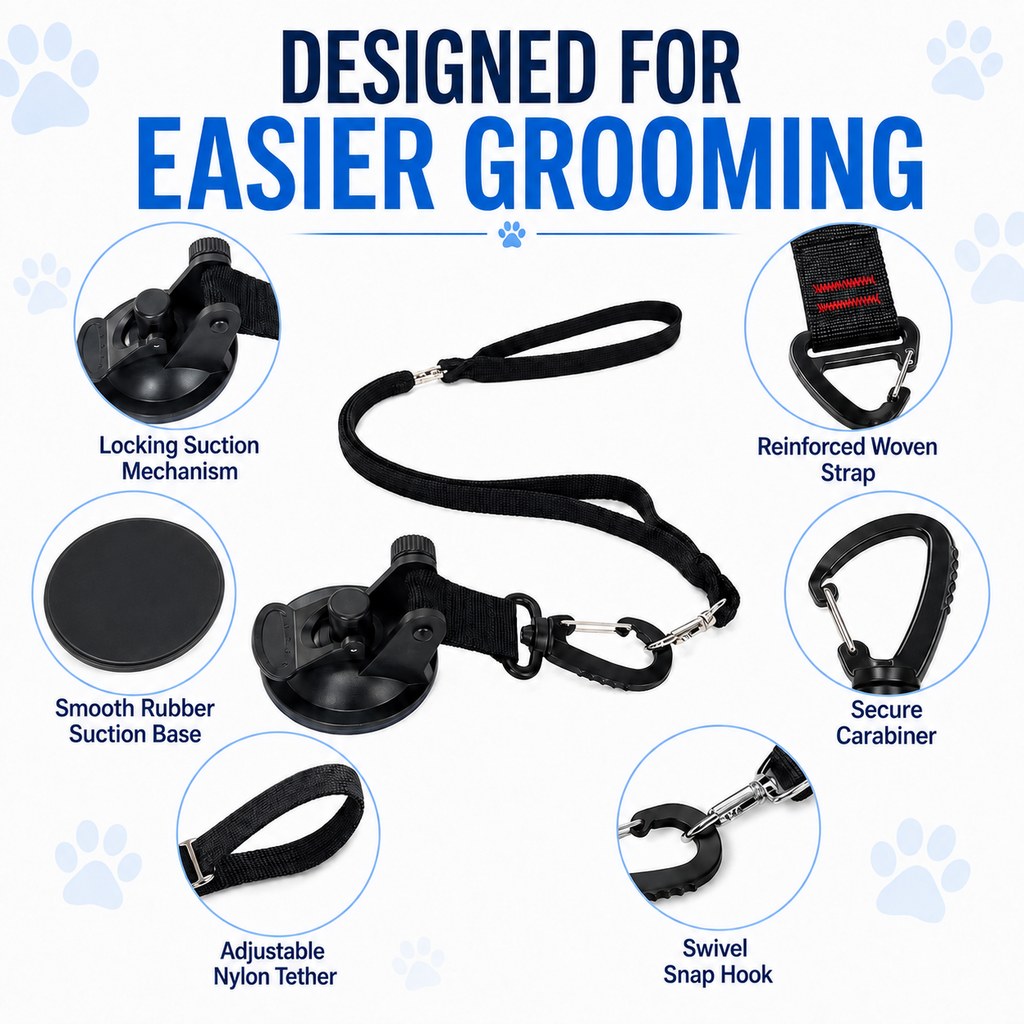 Hands-Free Dog Bathing & Grooming Suction Cup Tether | Less Chasing, Easier At-Home Grooming