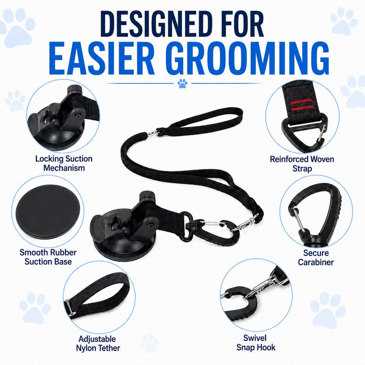 Hands-Free Dog Bathing & Grooming Suction Cup Tether | Less Chasing, Easier At-Home Grooming