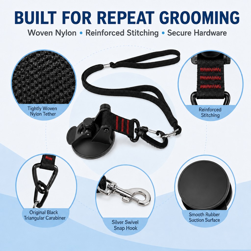 Hands-Free Dog Bathing & Grooming Suction Cup Tether | Less Chasing, Easier At-Home Grooming