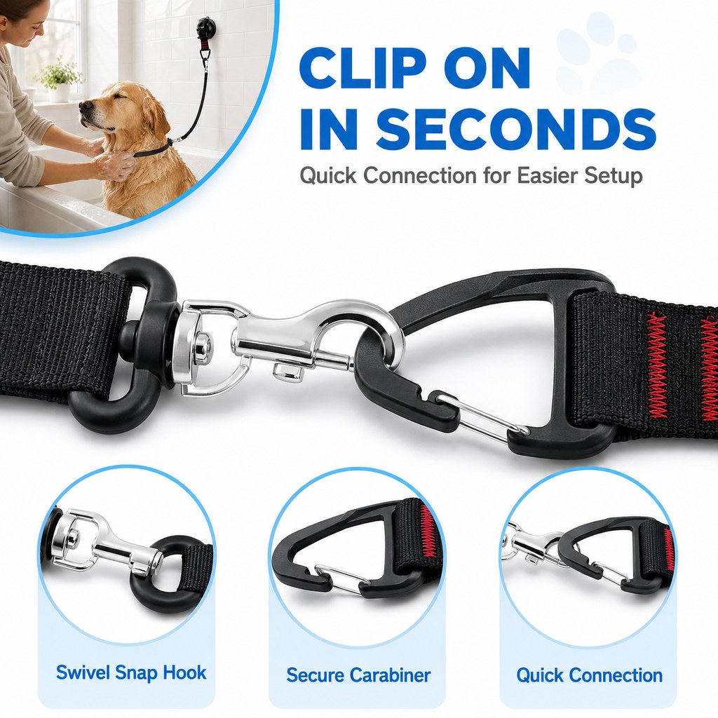 Hands-Free Dog Bathing & Grooming Suction Cup Tether | Less Chasing, Easier At-Home Grooming