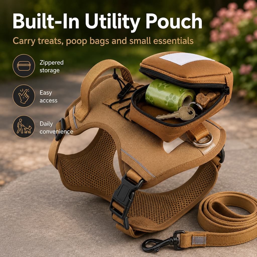 Tactical Dog Harness with Storage Pouch for Daily Walks, Training & Hiking