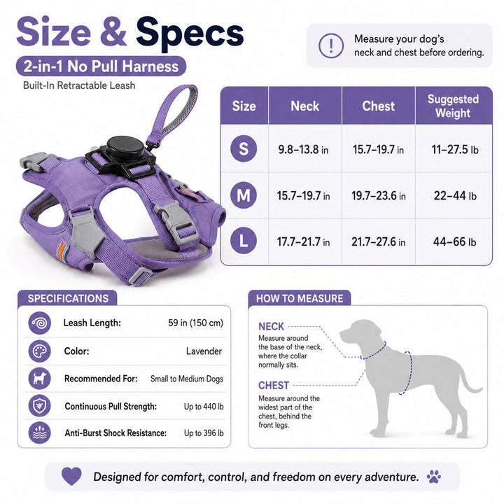 2-in-1 No Pull Dog Harness with Built-in Retractable Leash