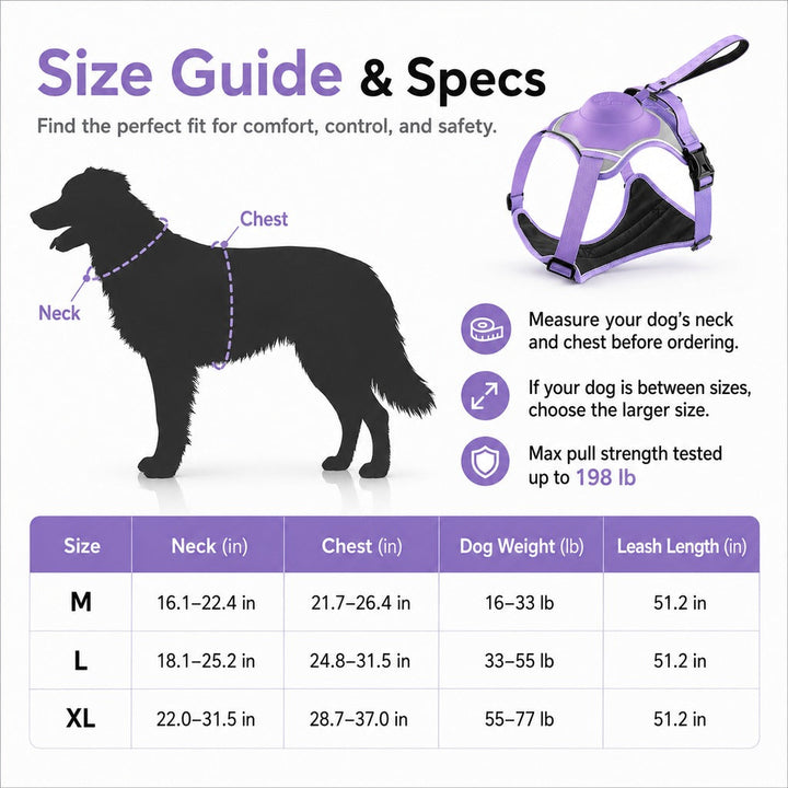 No-Pull Reflective Dog Harness with Built-In Retractable Leash for Safer Daily Walks