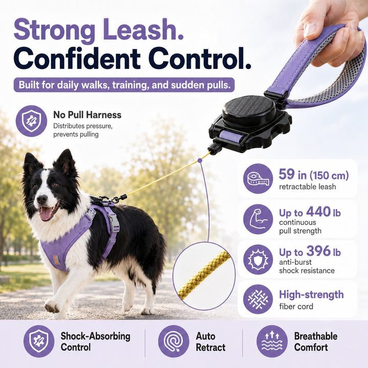 2-in-1 No Pull Dog Harness with Built-in Retractable Leash