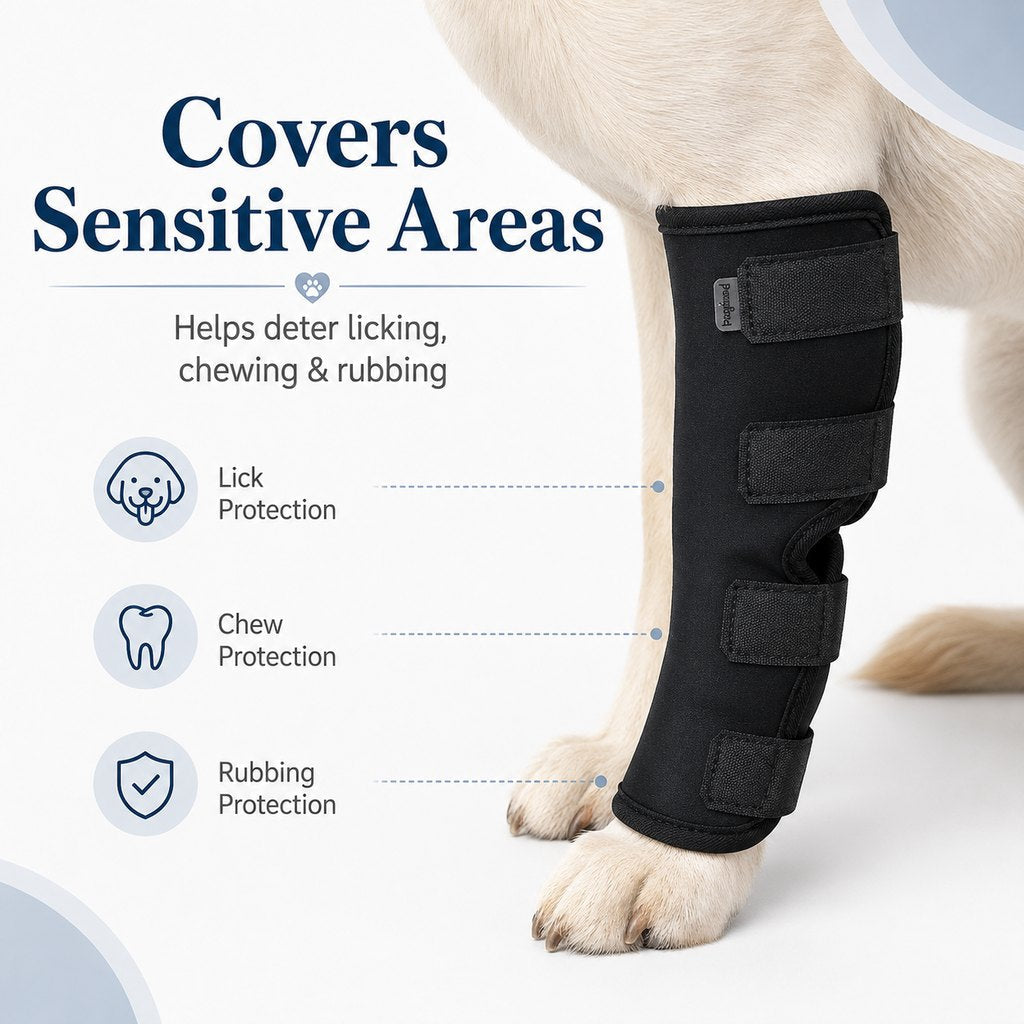 Dog Leg Recovery Brace for Post-Surgery Care, Adjustable Rear Leg Support to Help Protect Against Licking & Chewing