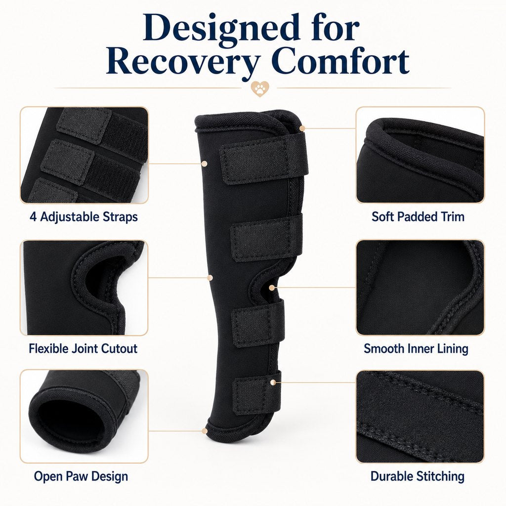 Dog Leg Recovery Brace for Post-Surgery Care, Adjustable Rear Leg Support to Help Protect Against Licking & Chewing