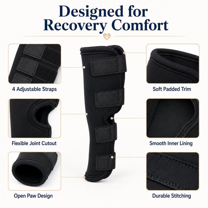 Dog Leg Recovery Brace for Post-Surgery Care, Adjustable Rear Leg Support to Help Protect Against Licking & Chewing