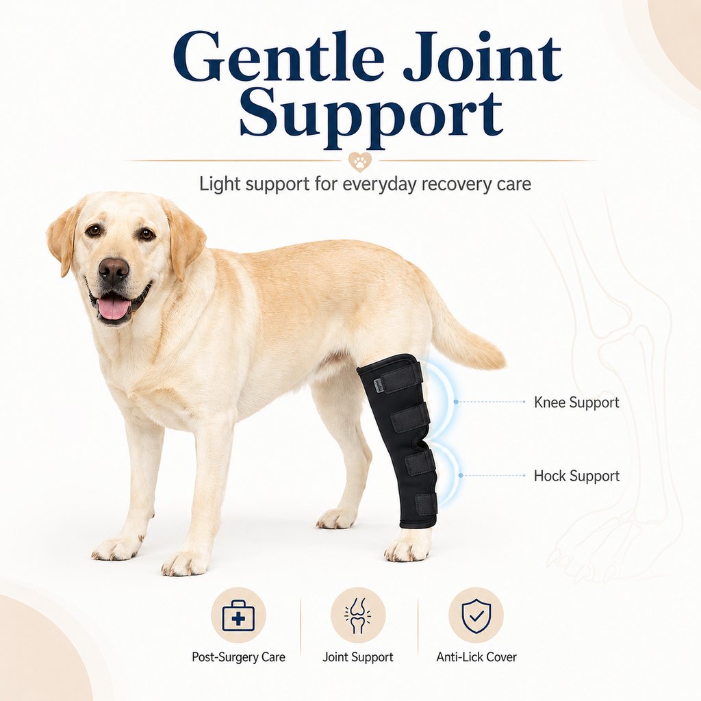 Dog Leg Recovery Brace for Post-Surgery Care, Adjustable Rear Leg Support to Help Protect Against Licking & Chewing