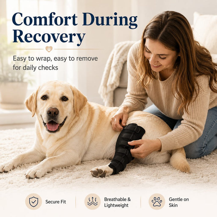 Dog Leg Recovery Brace for Post-Surgery Care, Adjustable Rear Leg Support to Help Protect Against Licking & Chewing
