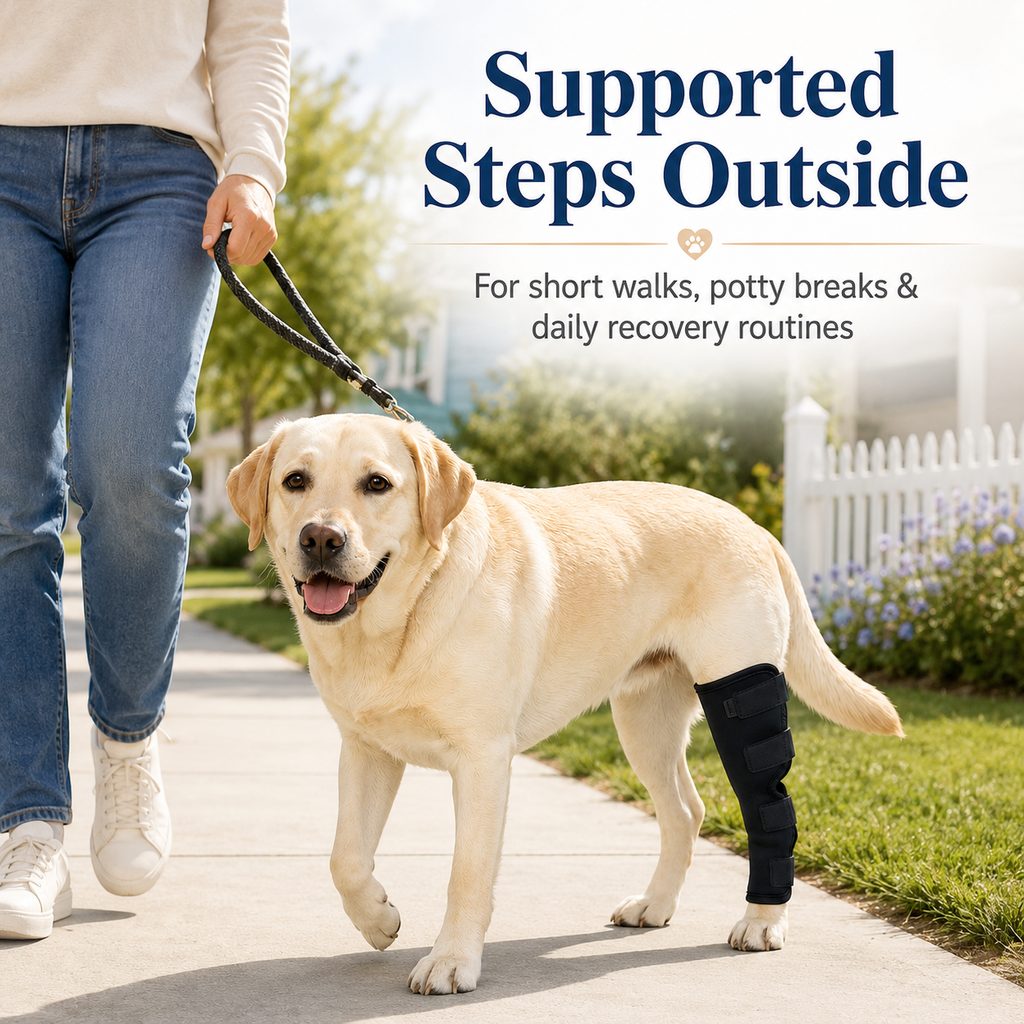 Dog Leg Recovery Brace for Post-Surgery Care, Adjustable Rear Leg Support to Help Protect Against Licking & Chewing