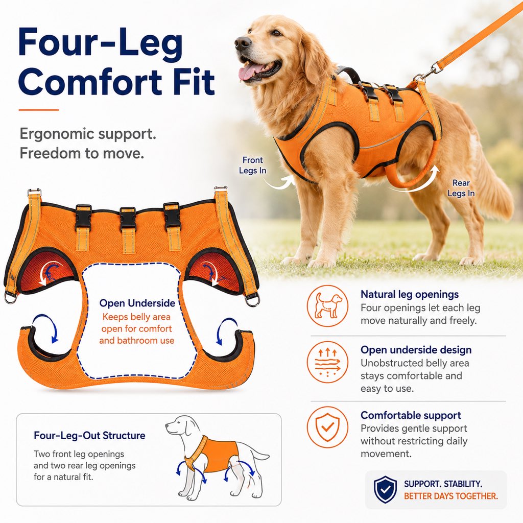 Full-Body Dog Mobility Support Harness for Stairs & Car Rides