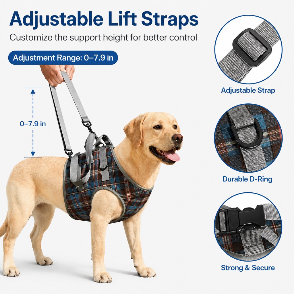 Dog Mobility Support Harness for Stairs & Cars | Front or Rear Lift Assist for Weak Legs