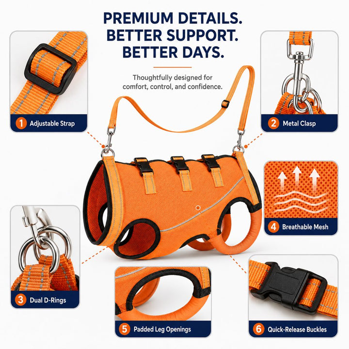 Full-Body Dog Mobility Support Harness for Stairs & Car Rides