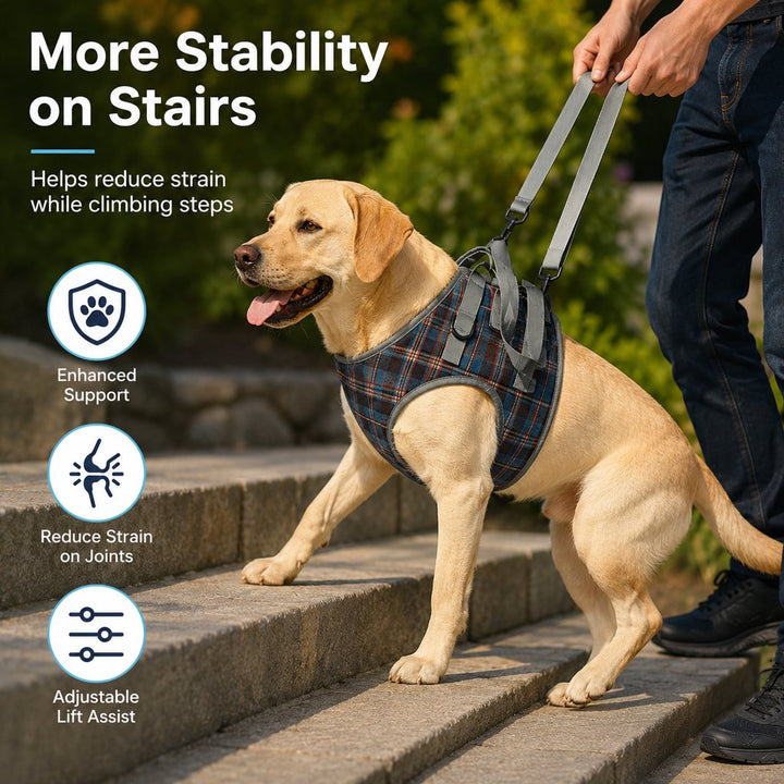 Dog Mobility Support Harness for Stairs & Cars | Front or Rear Lift Assist for Weak Legs