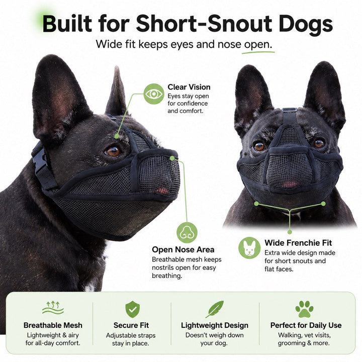 French Bulldog Breathable Mesh Muzzle for Walks, Grooming & Scavenging Control