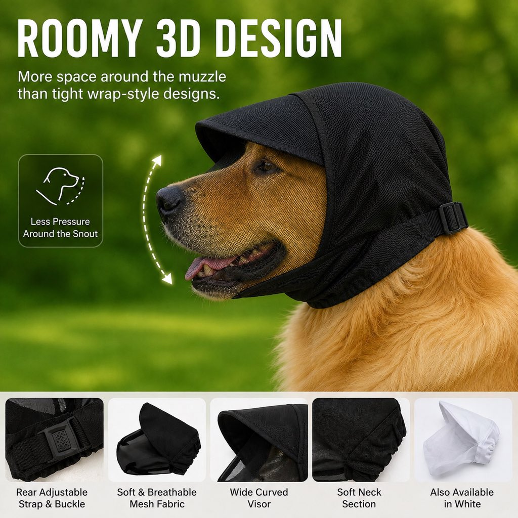 Breathable Anti-Scavenging Dog Muzzle for Walks | Mesh Hood Helps Block Food Scraps & Trash