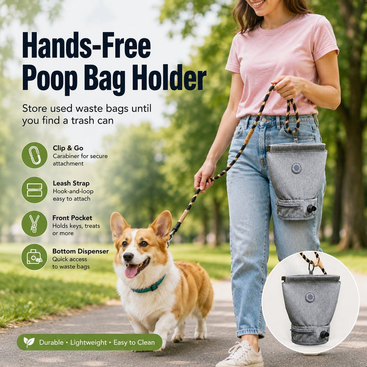 Dog Poop Bag Holder for Walks | Carry Used Waste Bags Hands-Free Until the Next Trash Can