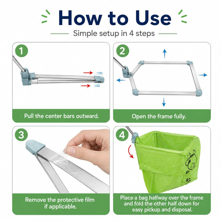 Foldable Dog Poop Catcher for Walks | No-Bend Waste Pickup Tool with Telescopic Handle