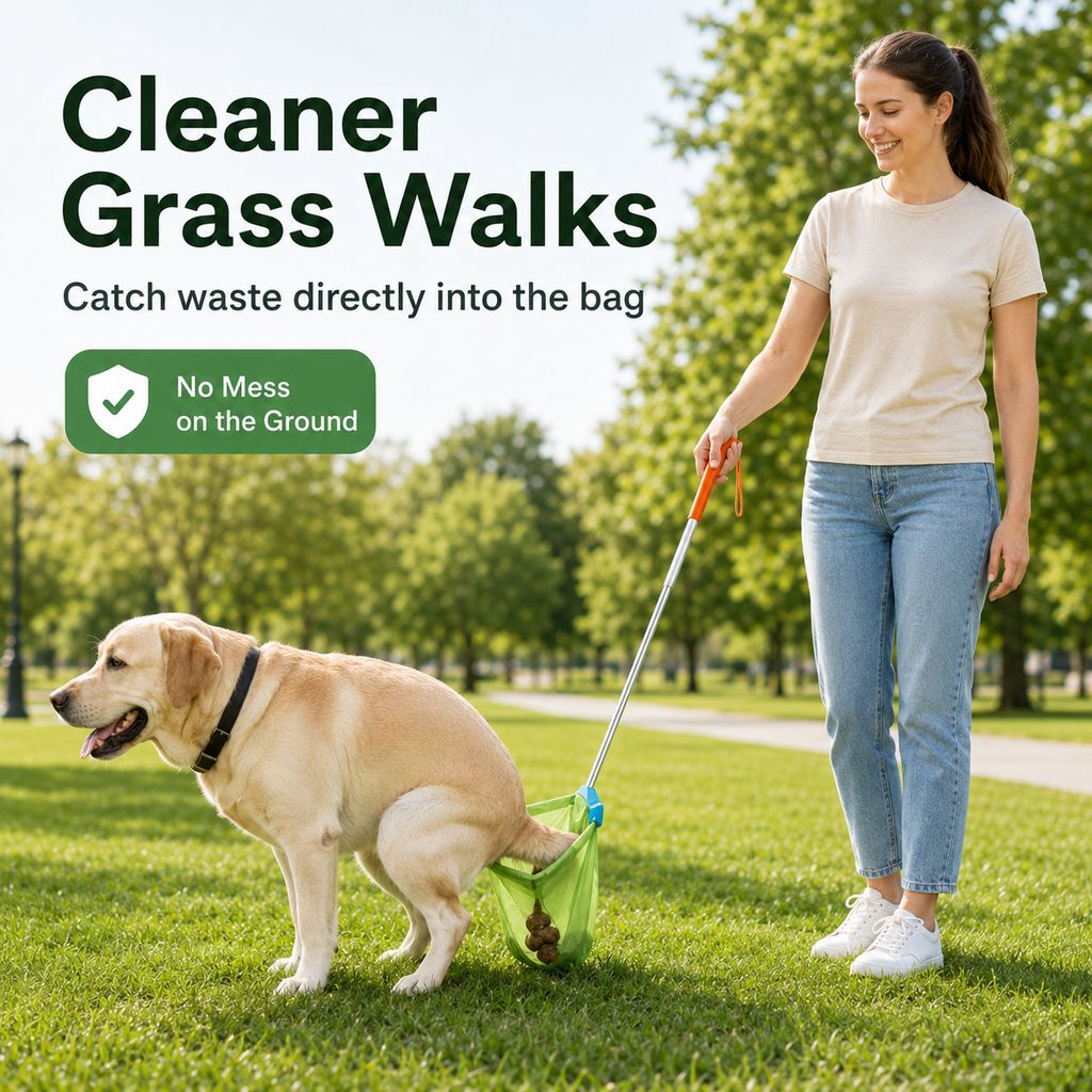 Foldable Dog Poop Catcher for Walks | No-Bend Waste Pickup Tool with Telescopic Handle