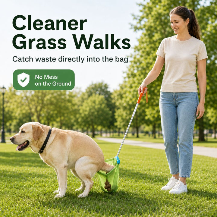 Foldable Dog Poop Catcher for Walks | No-Bend Waste Pickup Tool with Telescopic Handle