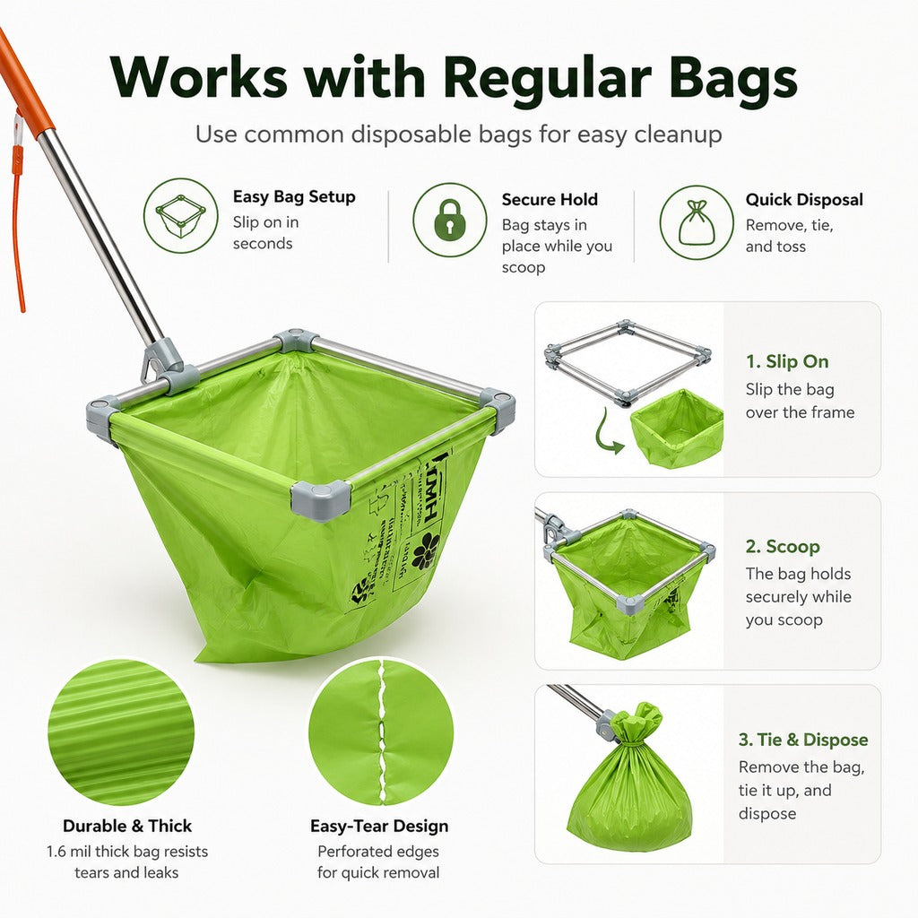 Foldable Dog Poop Catcher for Walks | No-Bend Waste Pickup Tool with Telescopic Handle