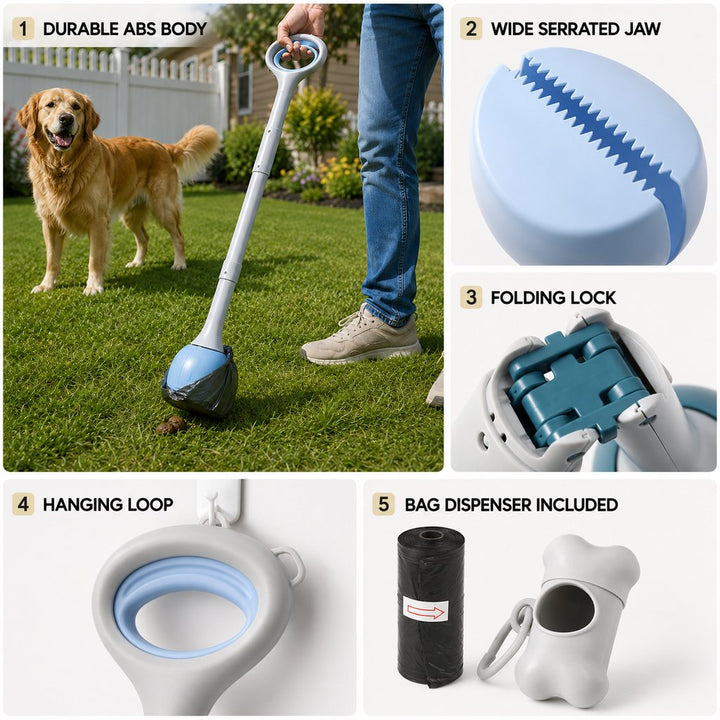 Dog Pooper Scooper for Walks & Yard Cleanup