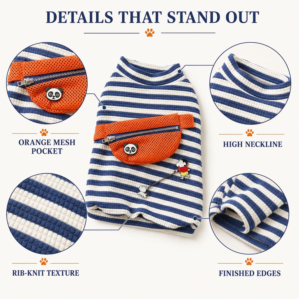 French Bulldog Striped Pocket Pullover for Cool Indoor Spaces & Easy Walks | Broad-Chest Sizing