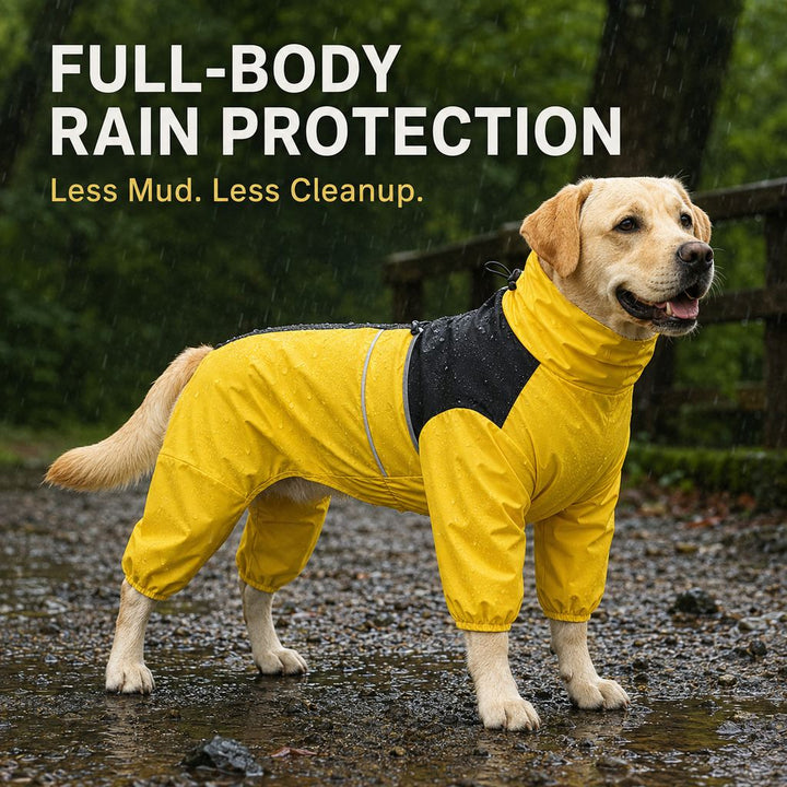 Full-Body Waterproof Dog Rain Suit for Muddy Walks | Keeps Belly & Legs Cleaner