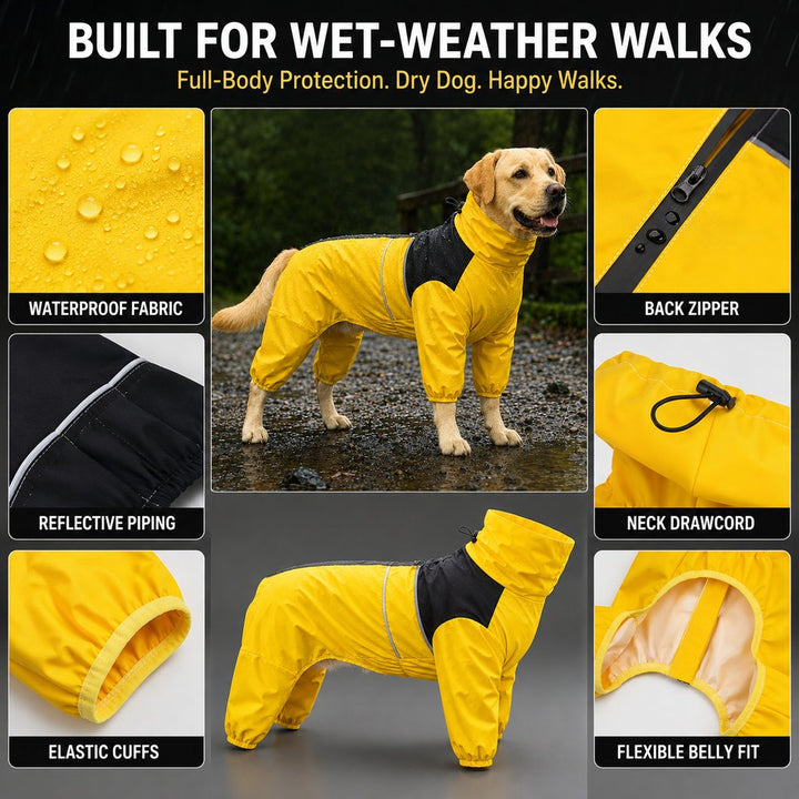 Full-Body Waterproof Dog Rain Suit for Muddy Walks | Keeps Belly & Legs Cleaner