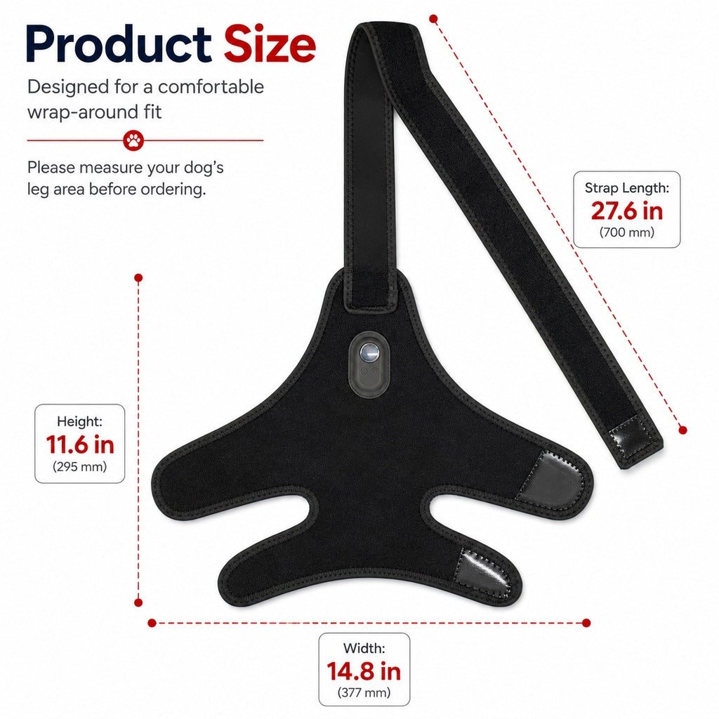 Red light therapy leg brace for dogs, suitable for senior and active dogs, provides comfort and support for hind legs du