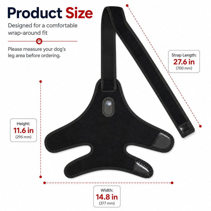 Red light therapy leg brace for dogs, suitable for senior and active dogs, provides comfort and support for hind legs du