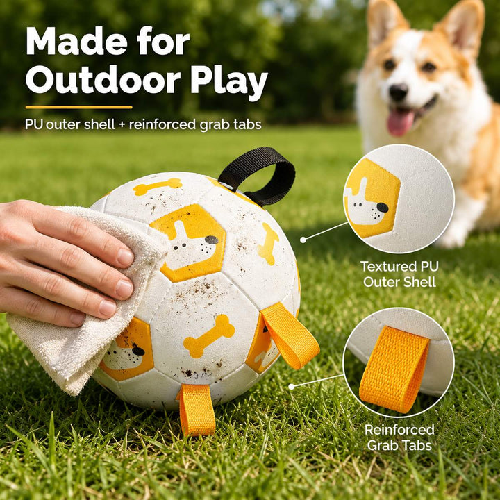 Interactive Dog Soccer Ball with Grab Tabs for Backyard Fetch & Tug