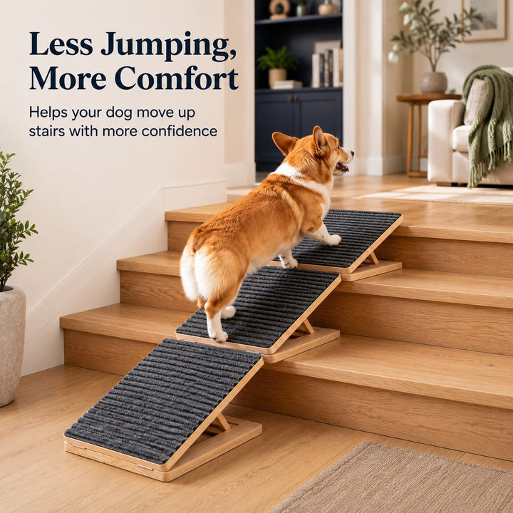 Foldable Wooden Dog Stairs for Small Dogs | Non-Slip Pet Ramp for Sofa, Bed & Indoor Steps