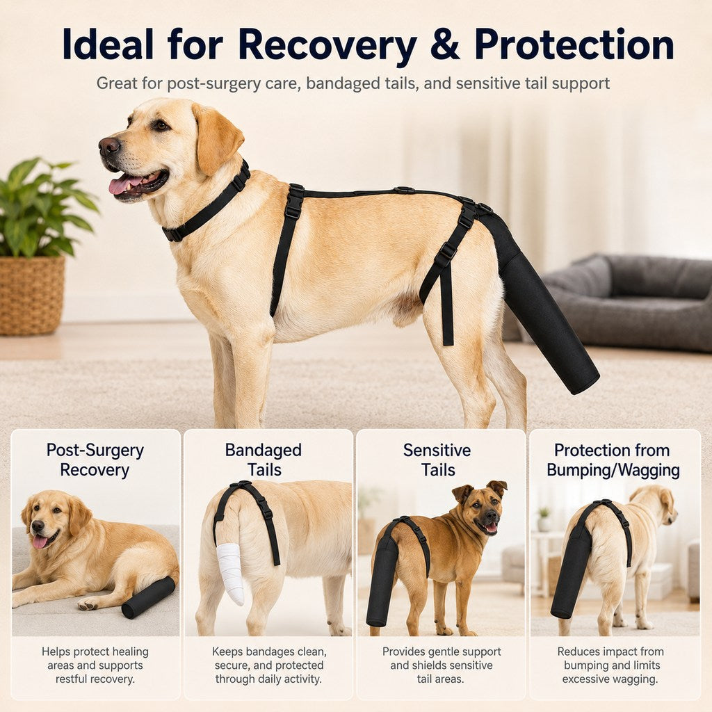Adjustable Dog Tail Protector for Recovery & Daily Walks | Padded Guard for Sensitive Tails