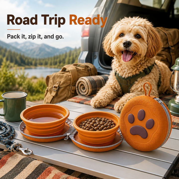 Paw-Shaped Collapsible Pet Travel Bowl Set for Walks, Camping & Road Trips