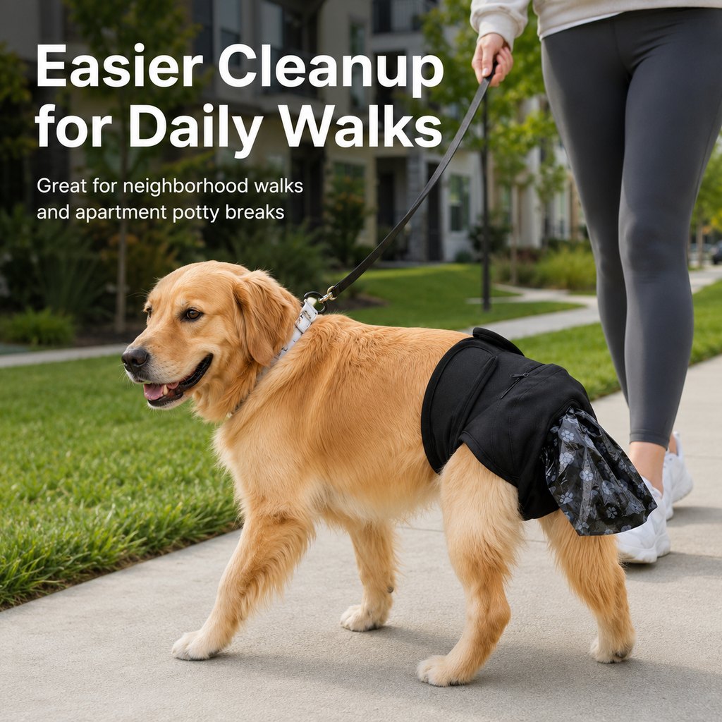 Dog Waste Catcher Pants with 50 Bags for Daily Walks | Less Bending, Easier Poop Cleanup