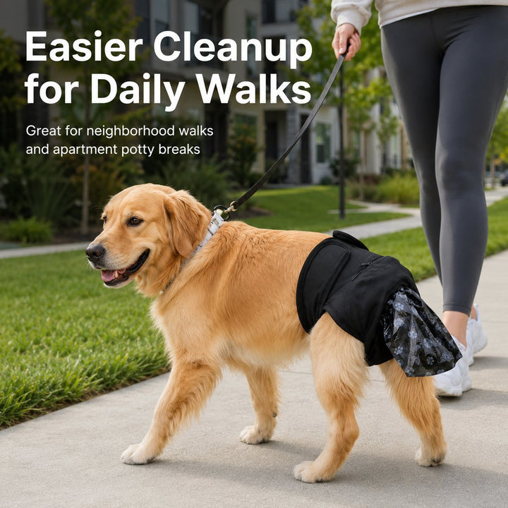 Dog Waste Catcher Pants with 50 Bags for Daily Walks | Less Bending, Easier Poop Cleanup